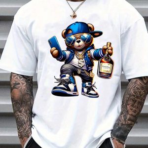 casual round neck short sleeve t shirt with bear print